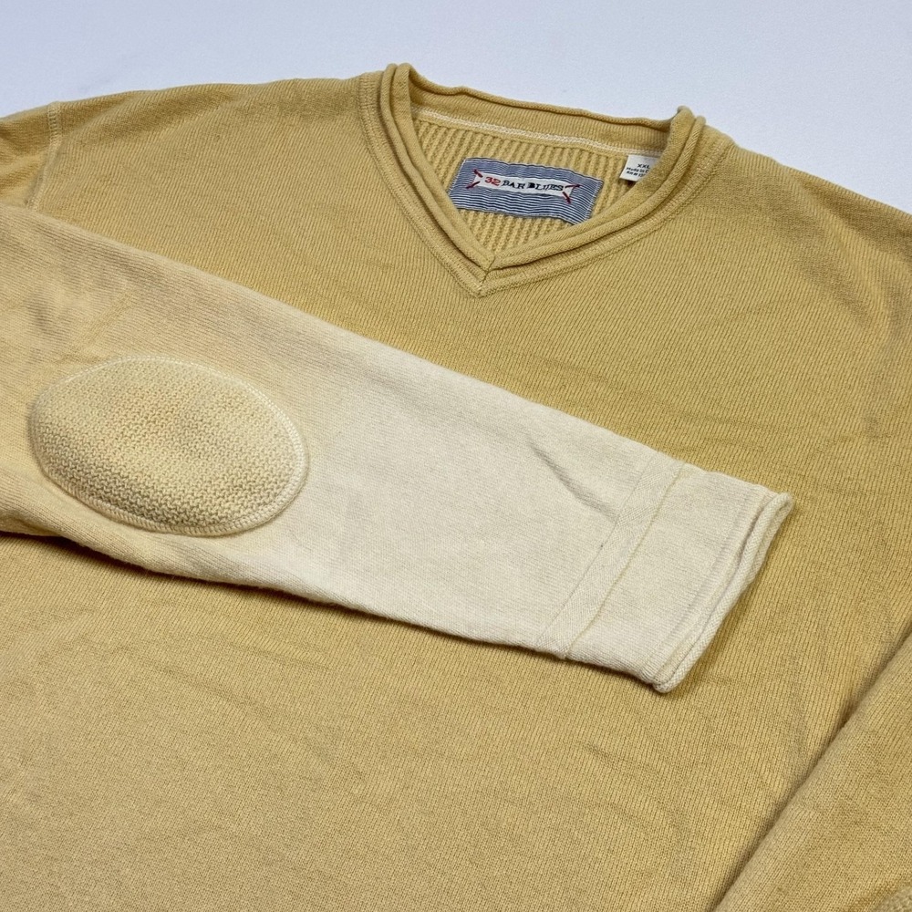 32 Bar Blues Sweater Mens 2XL Yellow Ombre‎ Elbow Patch Merino Wool Cashmere